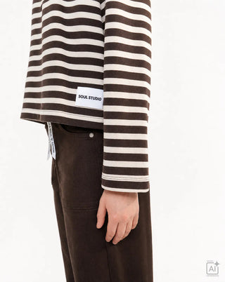 Boxy Sweatshirt “SOUL STUDIO“ - Braun-Ecru gestreift