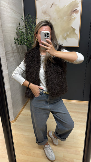 Flauschige Weste "Sensy" - Dark Choco