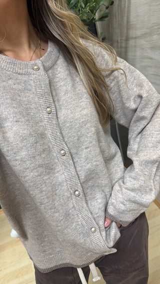 Perlenstrickjacke „Carla“ - Beige Melange
