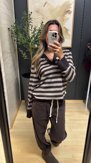 Polo Pullover "Louise“ - Taupe/Dark Brown