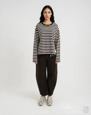 Boxy Sweatshirt “SOUL STUDIO“ - Braun-Ecru gestreift