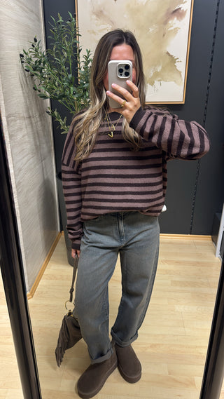 Gestreifter Wollpullover "Tansy" - Braun