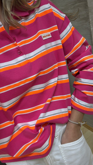 Gestreiftes Poloshirt - Pink/Orange