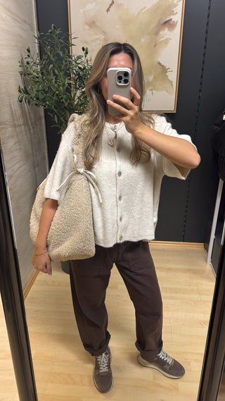 Kurzarm Strickjacke - Ecru