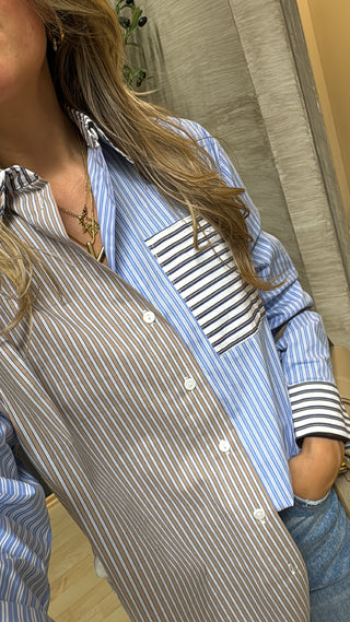 Gestreifte Bluse "Happy" - Hellblau/Camel