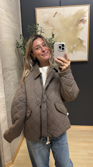 Steppjacke mit Cord-Kragen - Taupe