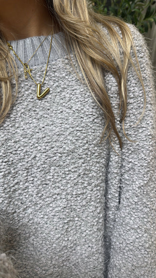 Bouclé Strickpullover - Hellgrau