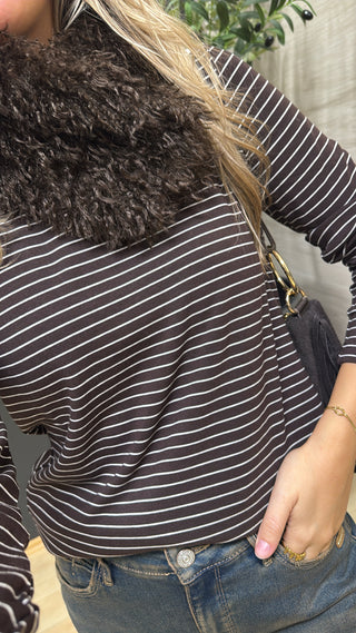 Longsleeve mit Streifen - Braun & Camel