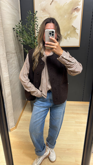 Karierte Bluse mit Schluppe “Halia“ - Burgundy