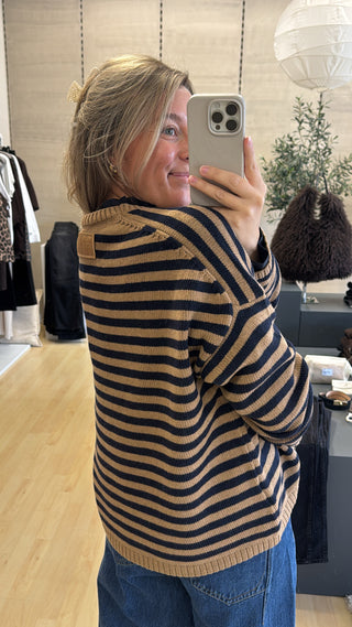 Woll-Kaschmir Pullover Striped - Camel/Marine
