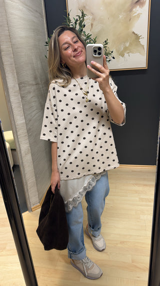 Shirt "DeliaAS" Polca Dots - Beige/Brown