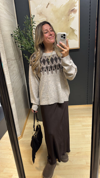 Norwegerpullover „CarlaJaquard“ - Beige Braun Mix