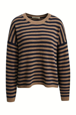 Woll-Kaschmir Pullover Striped - Camel/Marine