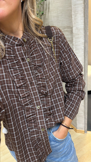 Karierte Bluse mit Volant - Choco