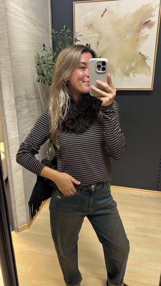 Longsleeve mit Streifen - Braun & Camel