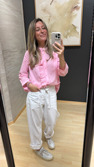 Bluse mit Volants - Pink