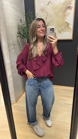 Volant-Bluse "Isra" - Burgundy Red