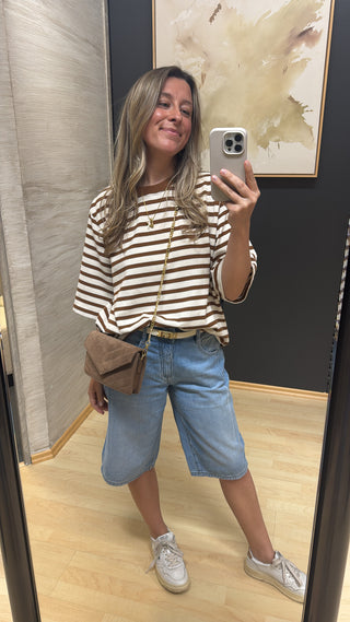 Gestreiftes Oversized Shirt "FIDELIA" - Caramel/Creme