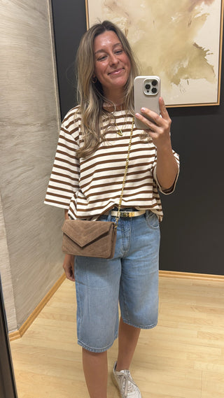 Gestreiftes Oversized Shirt "FIDELIA" - Caramel/Creme