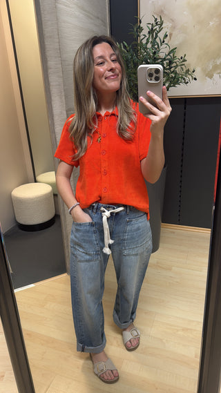 Frotte Bluse - Hot Orange