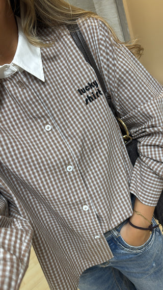 Karierte Hemdbluse “Lucky Shirt“ Taupe/Blue