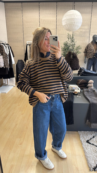 Woll-Kaschmir Pullover Striped - Camel/Marine