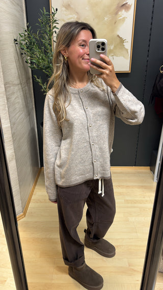 Perlenstrickjacke „Carla“ - Beige Melange