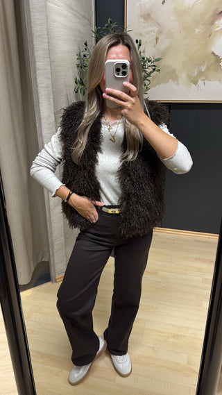 Flauschige Weste "Sensy" - Dark Choco