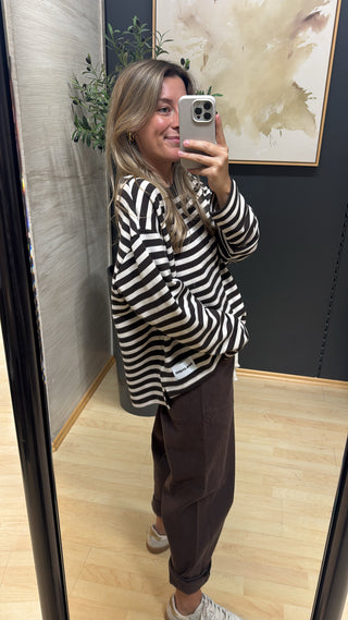 Boxy Sweatshirt “SOUL STUDIO“ - Braun-Ecru gestreift