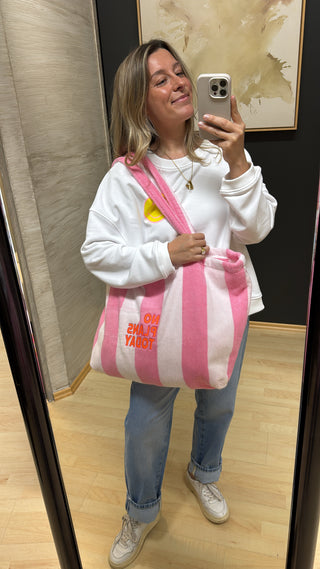 Gestreifter Frottee Shopper - Rosa/Weiß