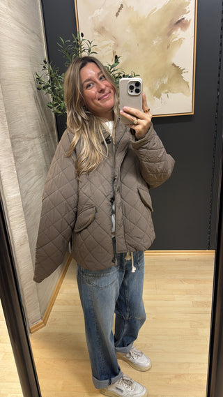 Steppjacke mit Cord-Kragen - Taupe