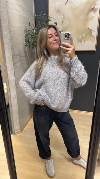 Bouclé Strickpullover - Hellgrau