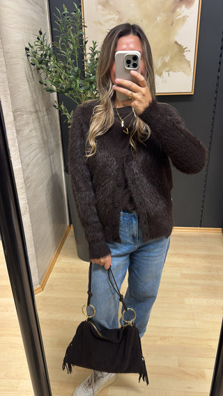 Flausch Strickjacke "Fuzzy“ - Braun