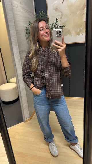 Karierte Bluse mit Volant - Choco