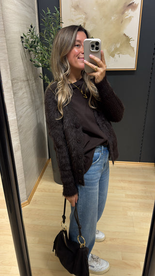 Flausch Strickjacke "Fuzzy“ - Braun