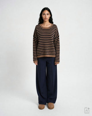 Woll-Kaschmir Pullover Striped - Camel/Marine