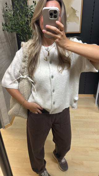 Kurzarm Strickjacke - Ecru