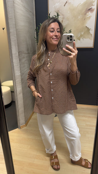 Gestreifte Bluse A-Linie - Caramel