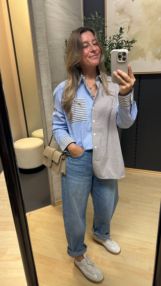 Gestreifte Bluse "Happy" - Hellblau/Camel