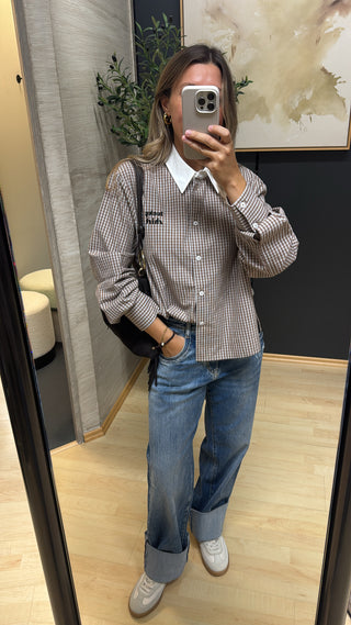 Karierte Hemdbluse “Lucky Shirt“ Taupe/Blue