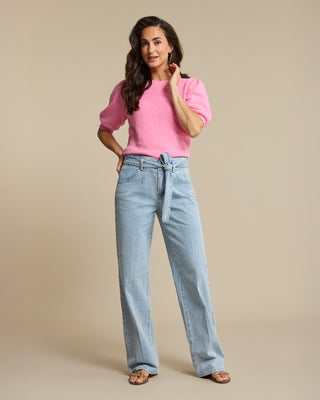 Boucle Kurzarm Pullover "Popcorn" - Bubblegum