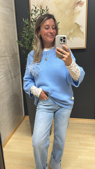 asmo-baby-alpaca-strick-blau-damen-pullover-kurzarm