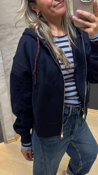 asmo-mode-damen-kaputzensweatshirt-mit-zip-navy-burgunder-theshirtproject