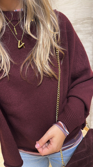 Detailaufnahme vom Burgundy Wollpullover für Damen - The Shirt Project - asmowoman-