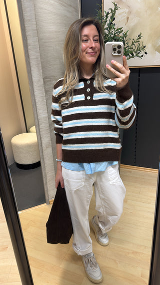 asmo-strickpullover-polostrick-damen-braun-weiß-hellblau-kragen