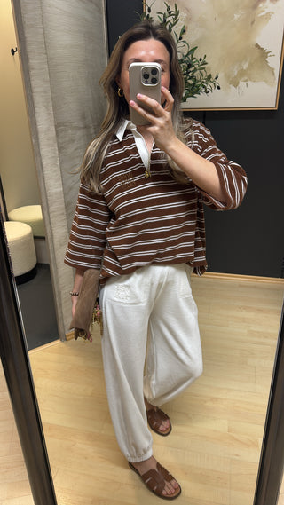 Gestreiftes Poloshirt aus Frottee - Brown