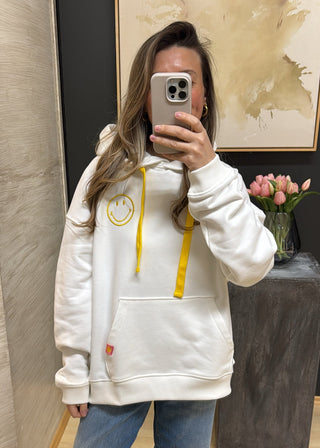 Smiley Hoodie mit Backprint - Weiß
