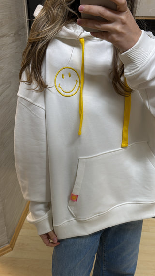Smiley Hoodie mit Backprint - Weiß