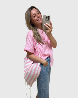 Strandhandtuch inkl. Tasche - Rosa/Weiß