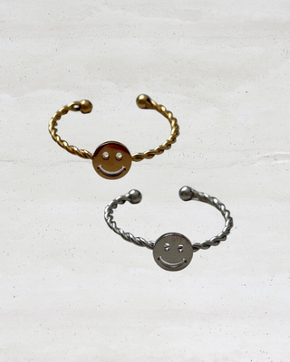 Verstellbarer Smiley Ring - Gold / Silber
